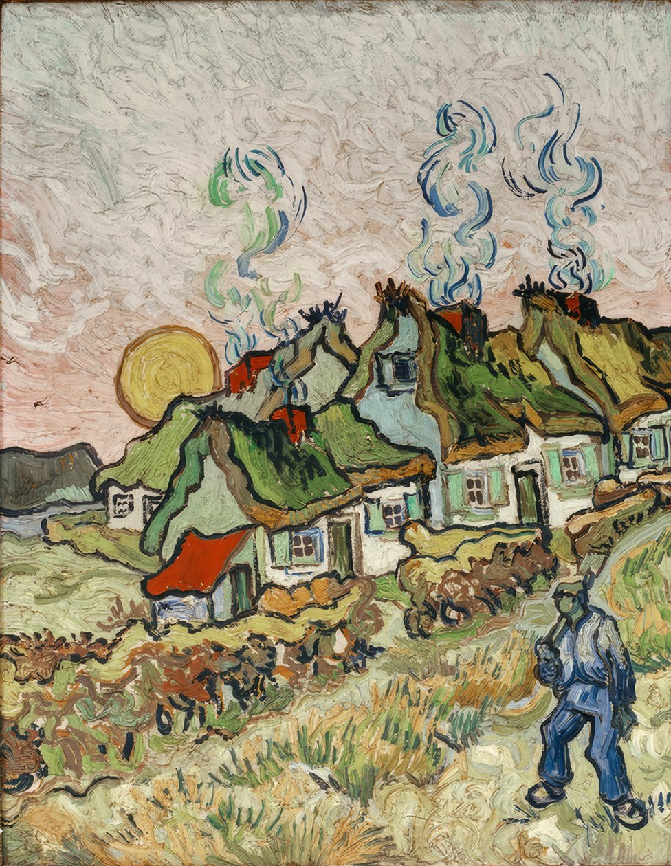 Farm házak naplementekor alkotó: Vincent van Gogh