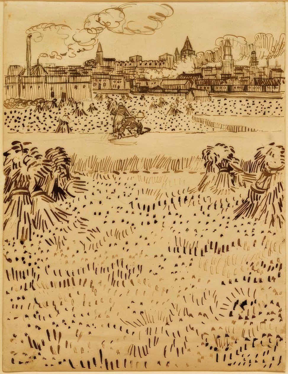 Kilátás Arles városára a kukoricatáblákon keresztül alkotó: Vincent van Gogh