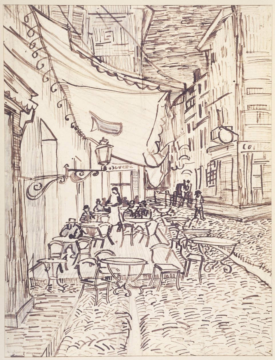 Cafe Terrace at Night, 1888. szeptember (nád toll és tinta grafittal fektetett papíron) alkotó: Vincent van Gogh