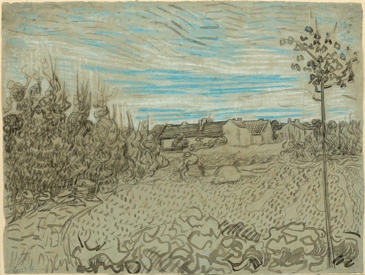 Házak egy nővel, aki a középen dolgozik alkotó: Vincent van Gogh