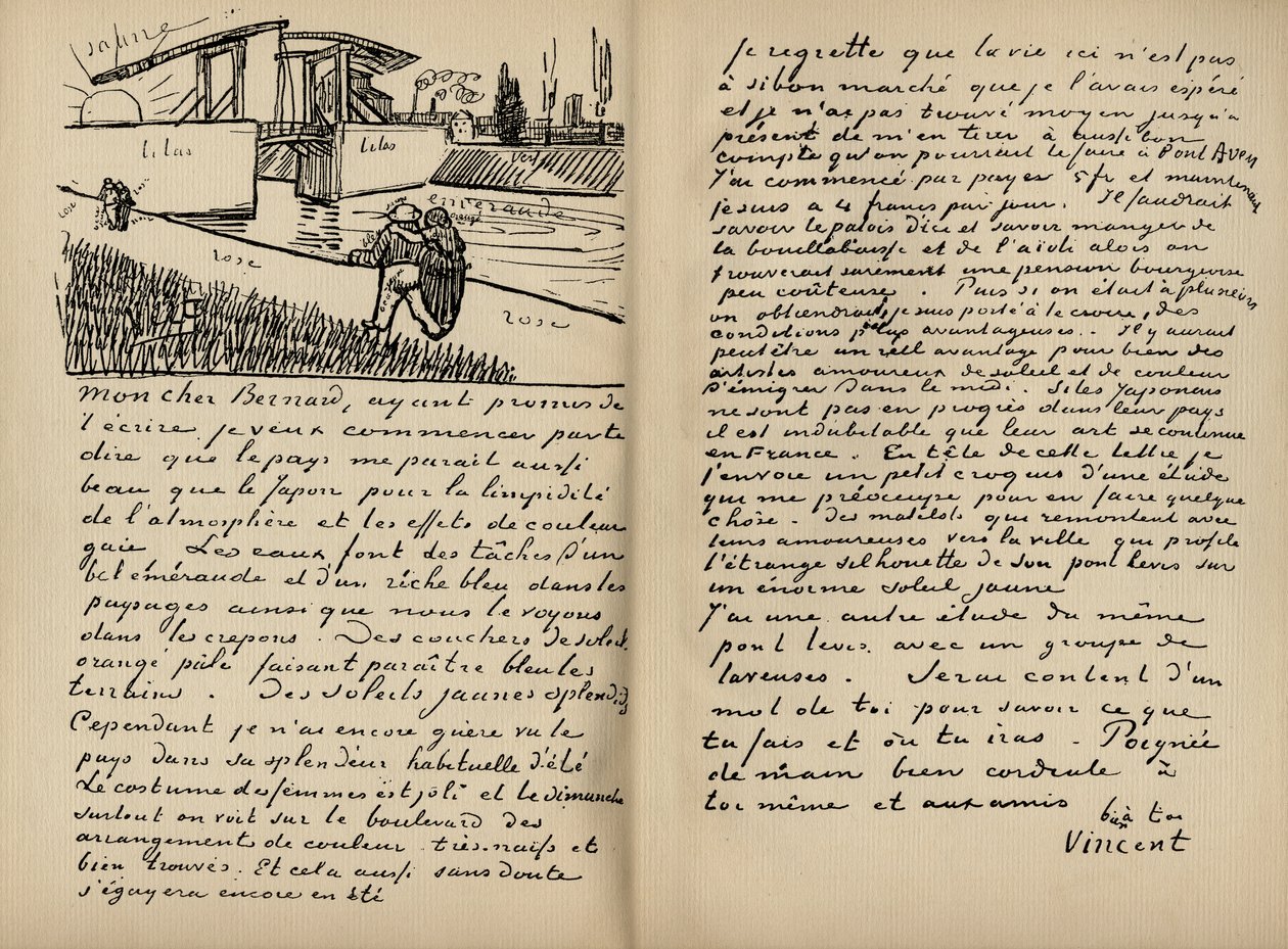 Vincent van Gogh 1888. március 18-án Emile Bernardnak írt levelének fakszimiléje Julius Meier-Graefe "Vincent van Gogh" című, 1912-ben megjelent könyvéből (nyomtatás). alkotó: Vincent van Gogh
