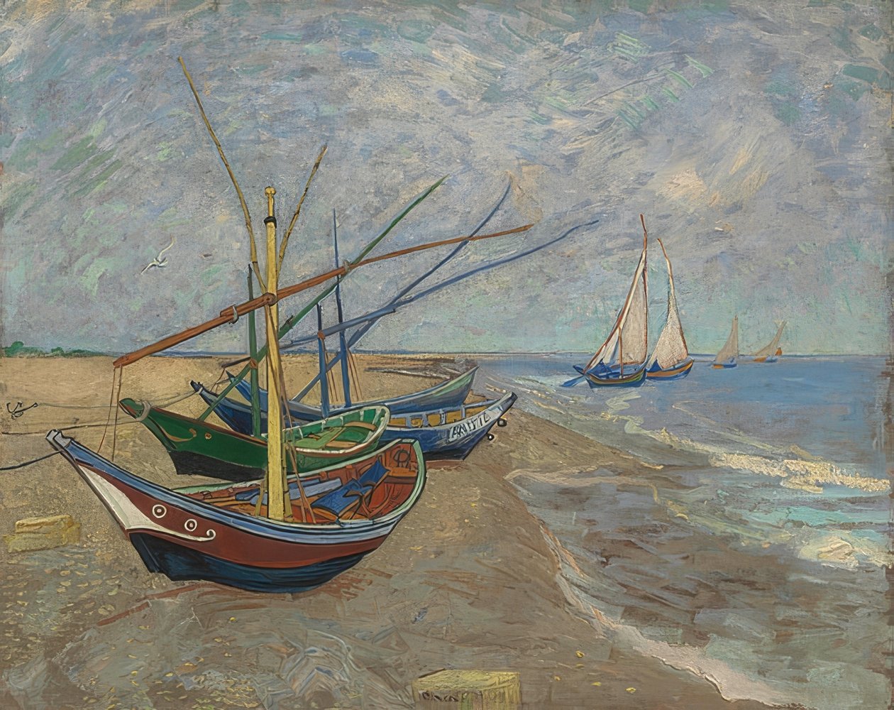 Halászhajók a Les Saintes-Maries-de-la-Mer tengerpartján. Arles, 1888. június alkotó: Vincent van Gogh