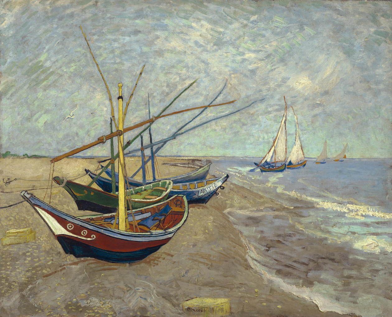 Halászhajók a parton Les Saintes-Maries-de-la-Mer-ben alkotó: Vincent van Gogh