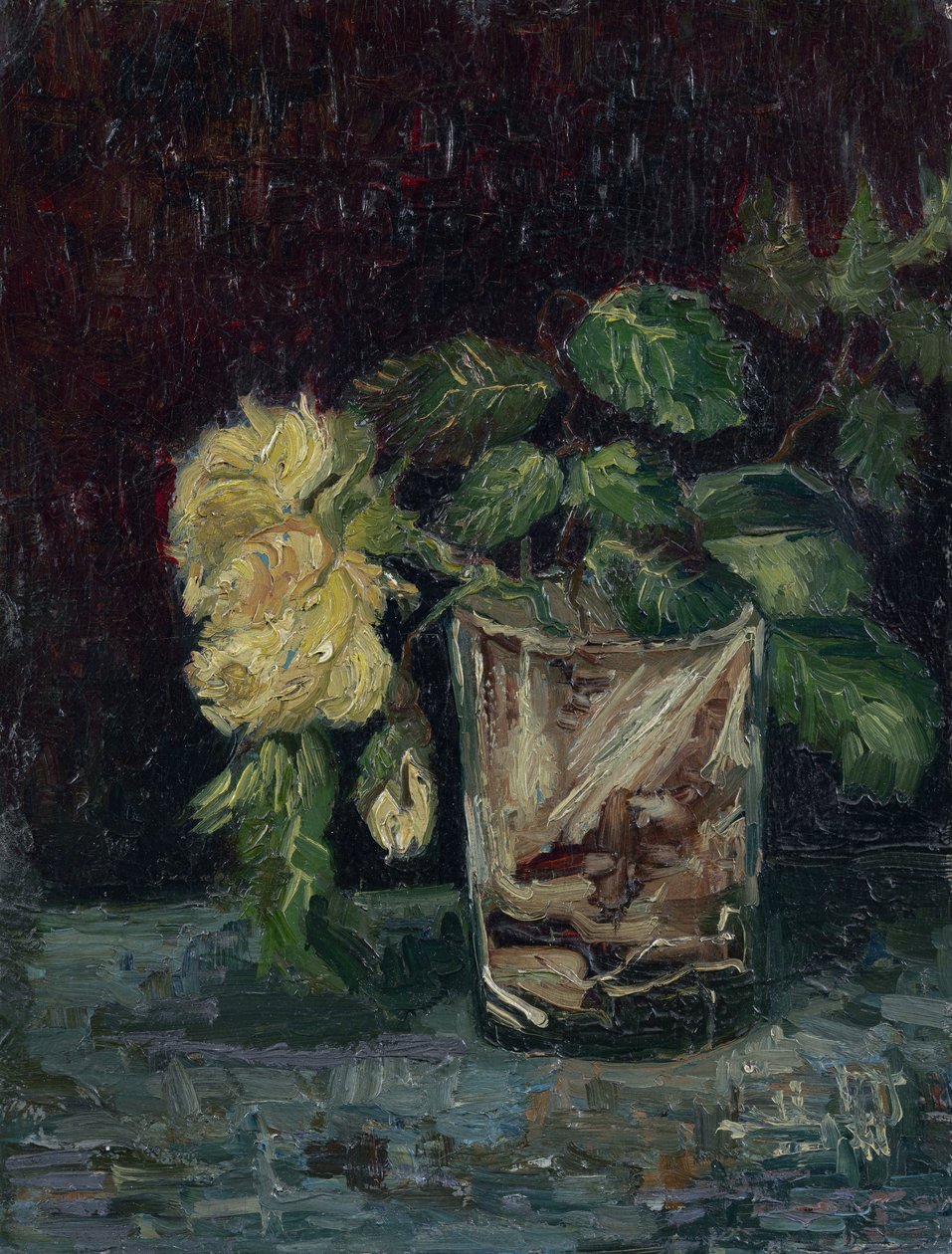 Glass with Yellow Roses (verre avec roses jaunes) par Gogh, Vincent, van (1853-1890). Olaj, karton, mérete: 35x27 alkotó: Vincent van Gogh
