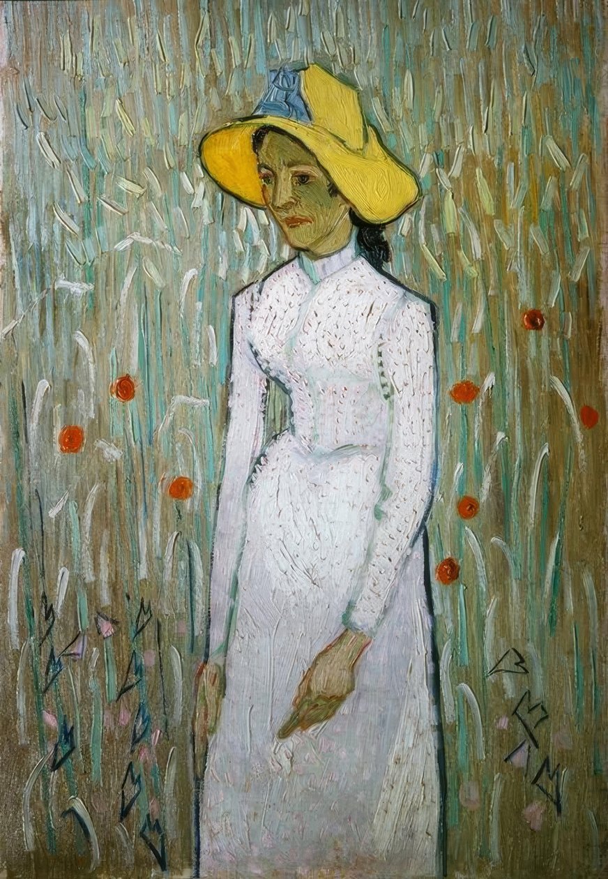 Fiatal lány állt egy búzamező előtt alkotó: Vincent van Gogh