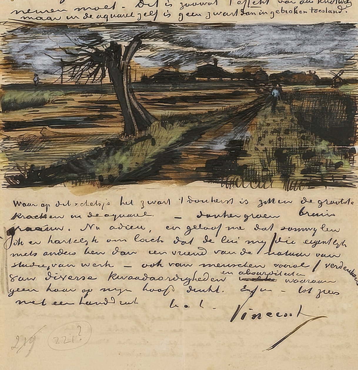 Kopfweide, Theo van Goghnak írt levél. 1882 alkotó: Vincent van Gogh