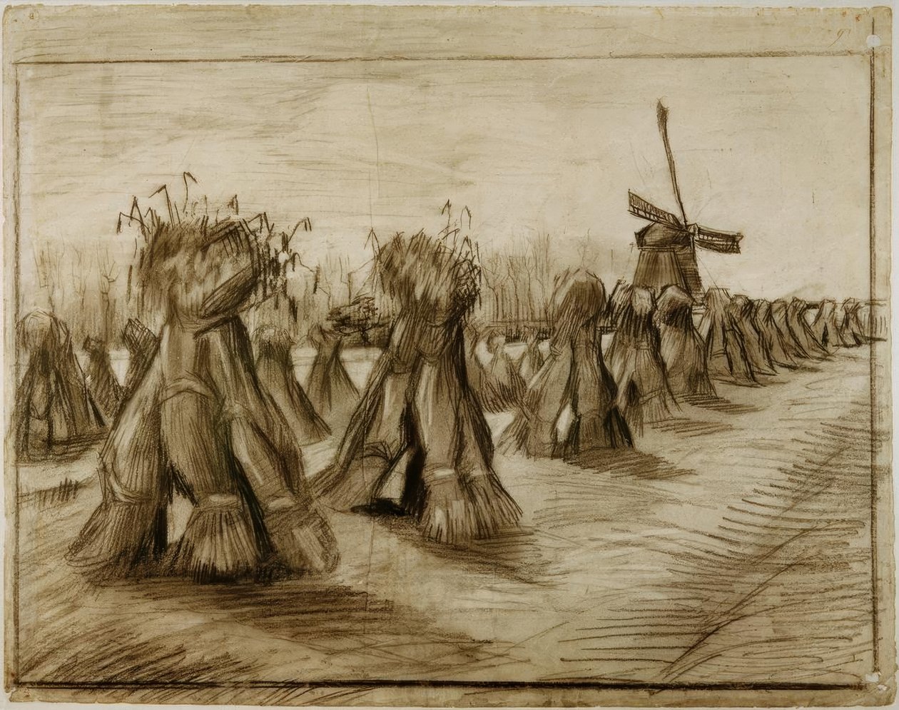 Csomag gabona és szélmalom alkotó: Vincent van Gogh