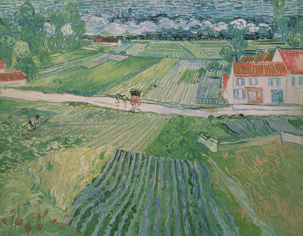 Táj Auversnél eső után (Táj kocsival és vonattal) alkotó: Vincent van Gogh