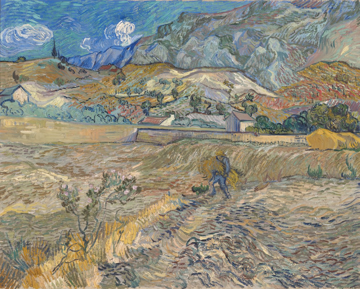 Táj Saint-Rémynél (zárt mező paraszttal) alkotó: Vincent van Gogh