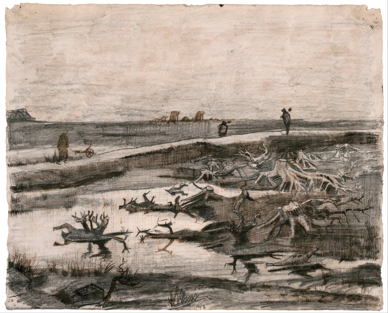 Táj mocsári fatörzsekkel (Mezei munka) alkotó: Vincent van Gogh