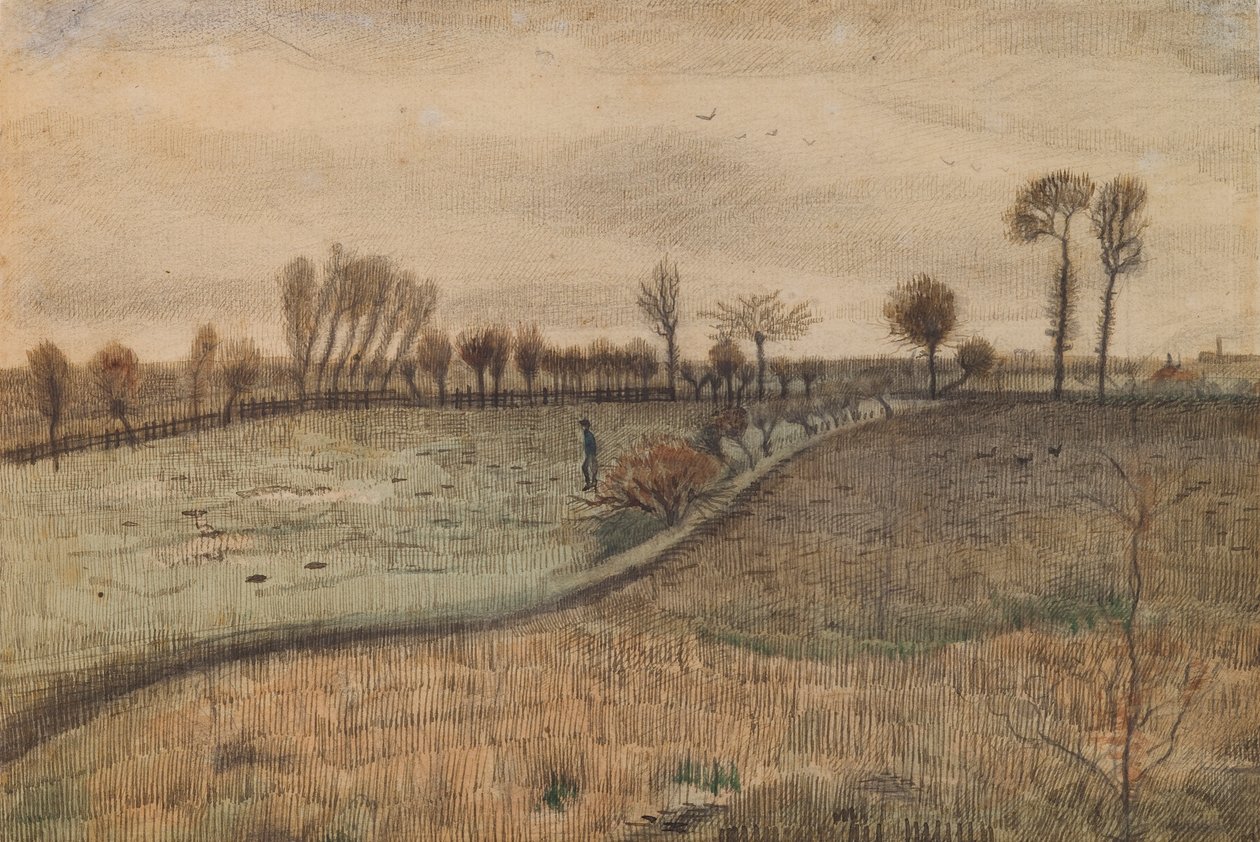 Táj csonkolt fűzfákkal (hátoldal: alak tájban) alkotó: Vincent van Gogh