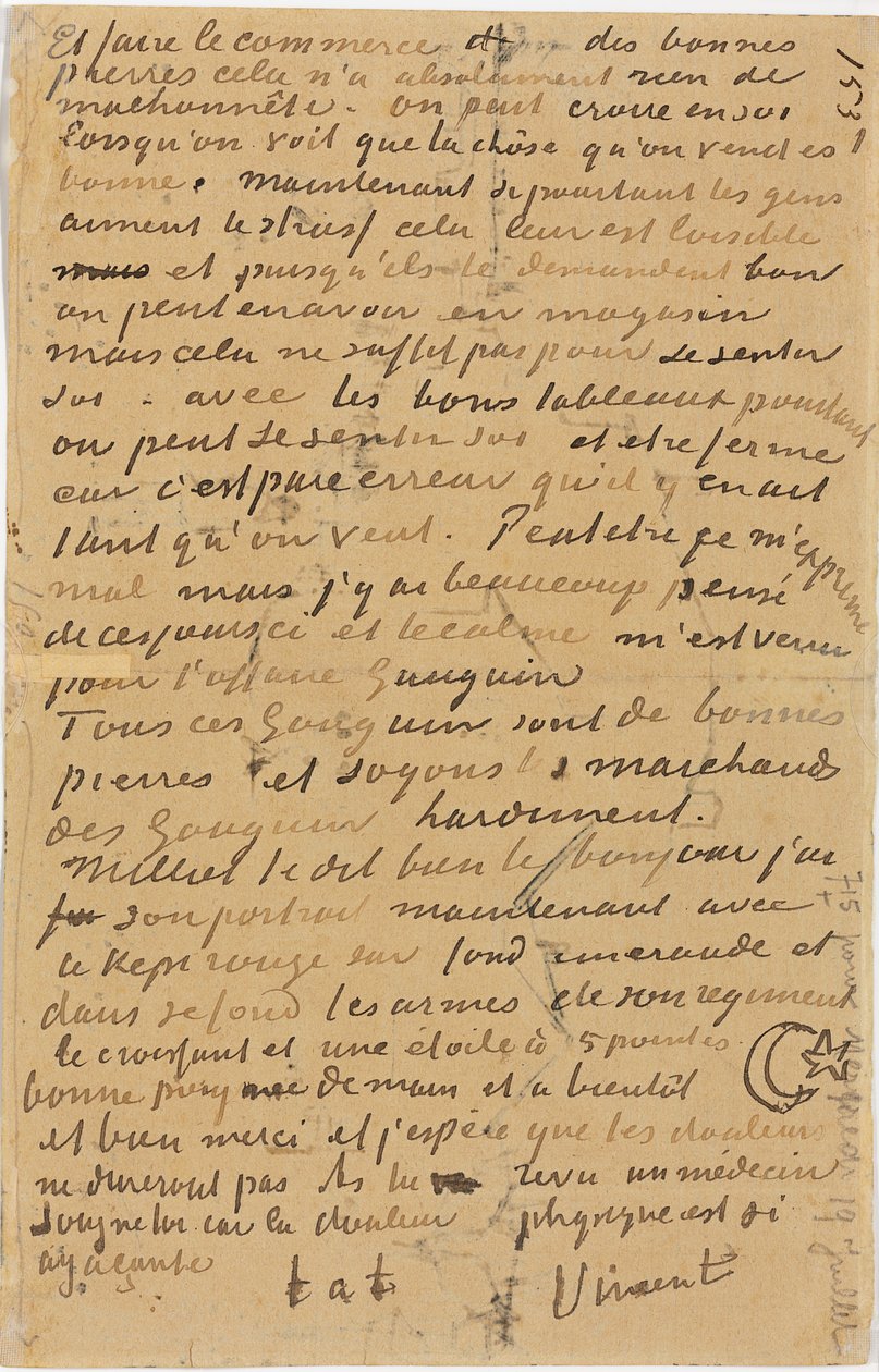 Vincent bátyjának, Theónak írt levelének oldala, amelyet Arles-ban végeztek ki, 1888-ban alkotó: Vincent van Gogh