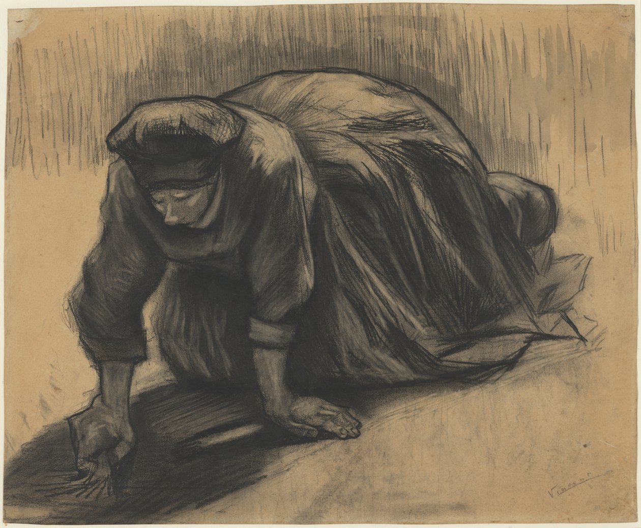 Térdelő parasztasszony sárgarépát húz ki alkotó: Vincent van Gogh