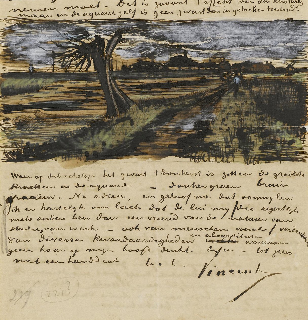 Pollard Willown (saule tetard). Levél Theo van Goghnak par Gogh, Vincent, van (1853-1890). Akvarell, gouache, papír alkotó: Vincent van Gogh
