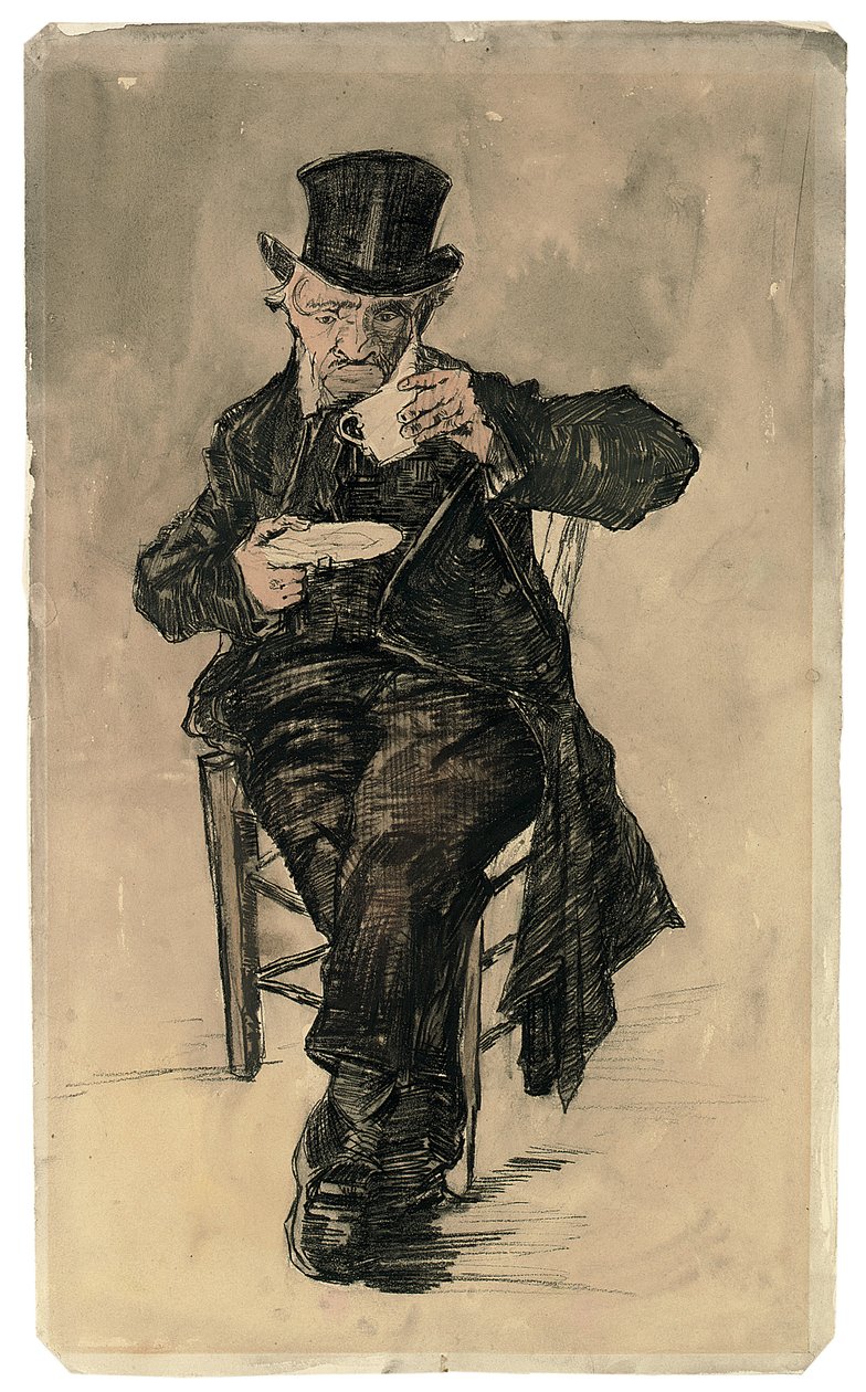 Szegényházlakó cilinderben, egy csésze kávét iszik, 1882 alkotó: Vincent van Gogh
