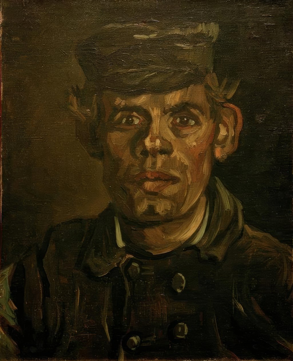 Fiatal gazda portréja esernyős sapkával alkotó: Vincent van Gogh
