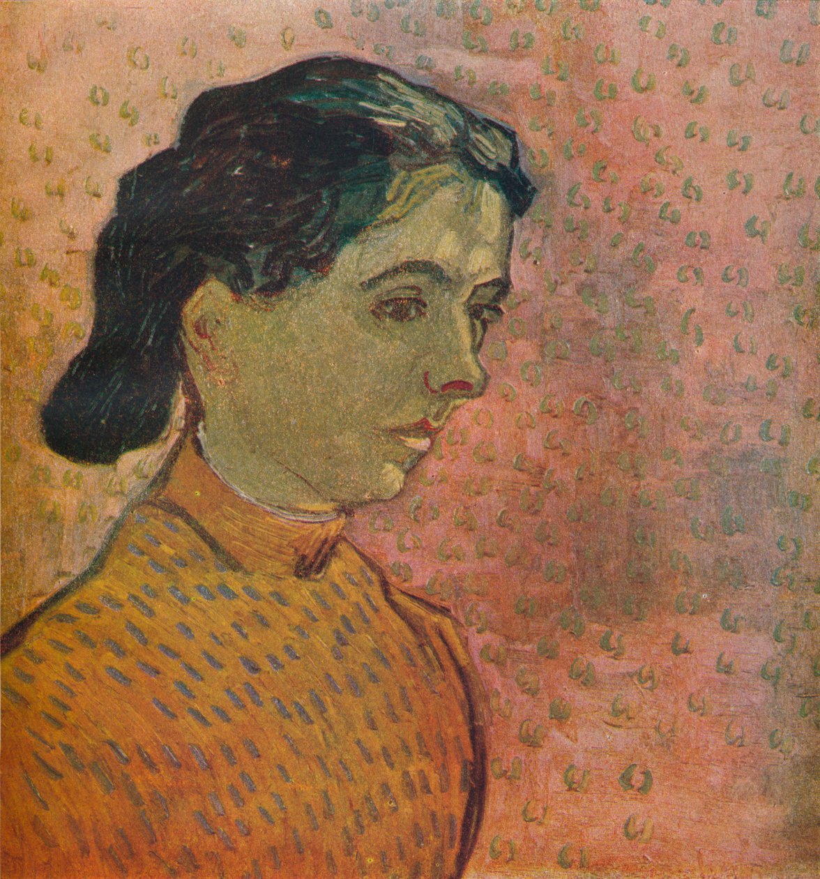 Egy fiatal lány portréja rózsaszín alapon, 1888 alkotó: Vincent van Gogh