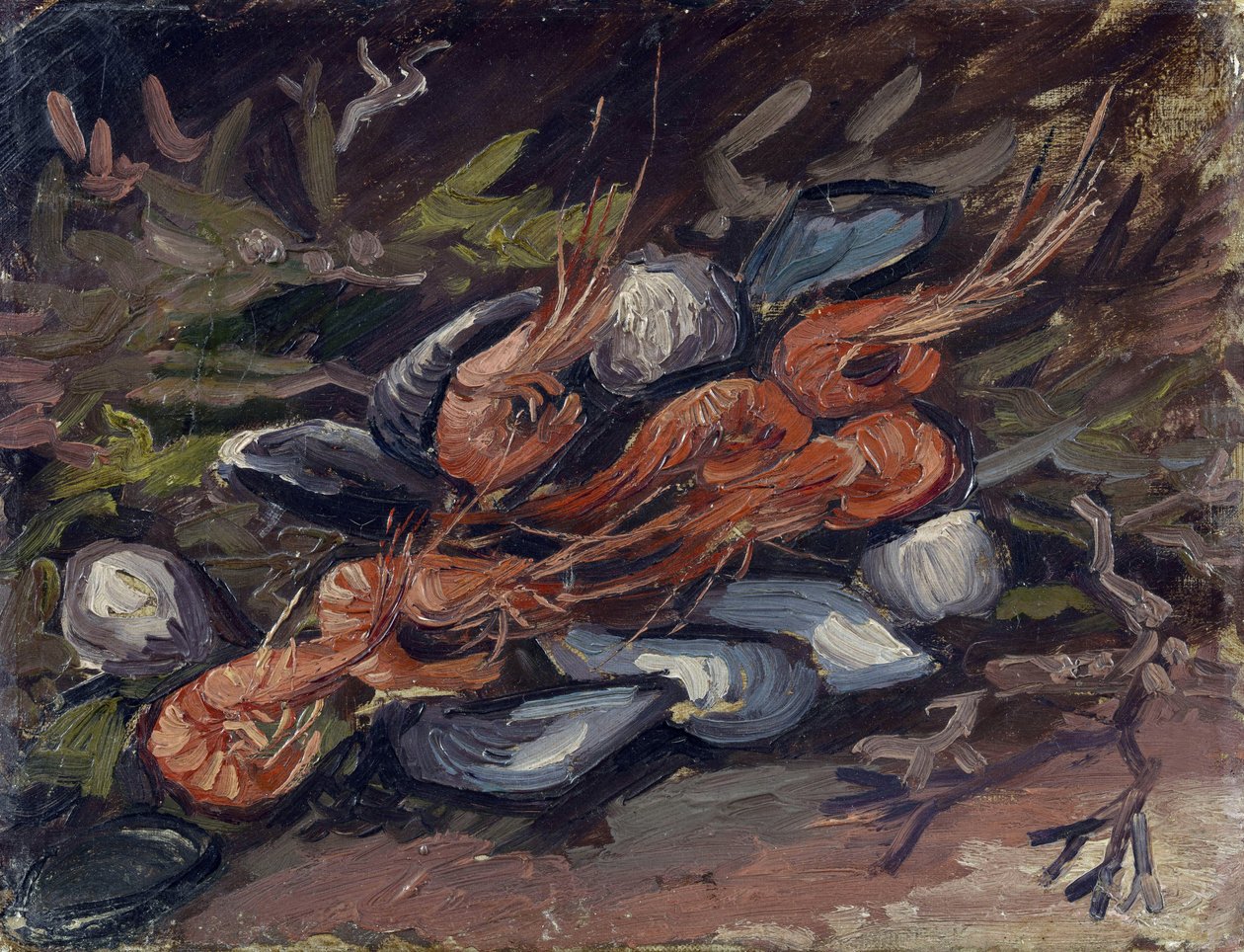 Garnélarák és kagylók (crevettes et moules) par Gogh, Vincent, van (1853-1890). Olaj, vászon, mérete: 26,5x34,8 alkotó: Vincent van Gogh