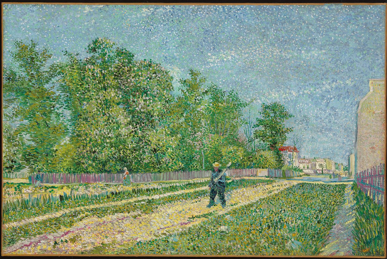 Út Párizs szélén, farmer ásót cipel a vállán, 1887 alkotó: Vincent van Gogh