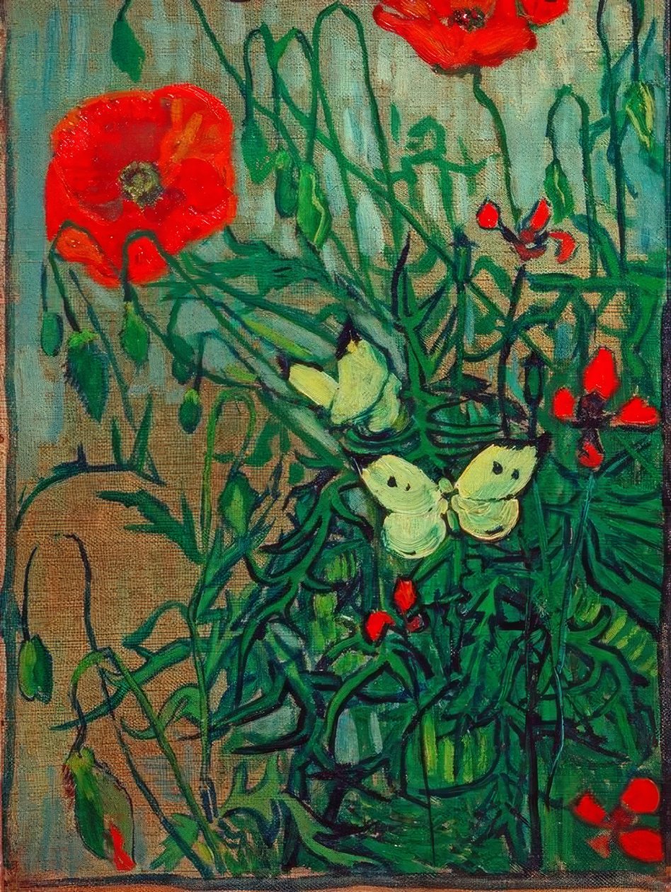 Pillangók mák virágokon alkotó: Vincent van Gogh