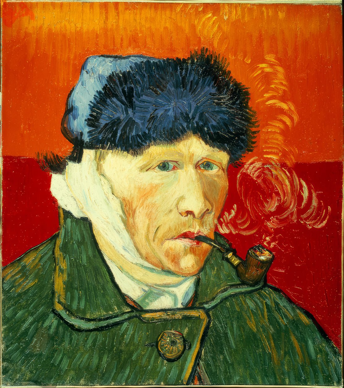 Önarckép prémes sapkával, bekötözött füllel és pipával alkotó: Vincent van Gogh