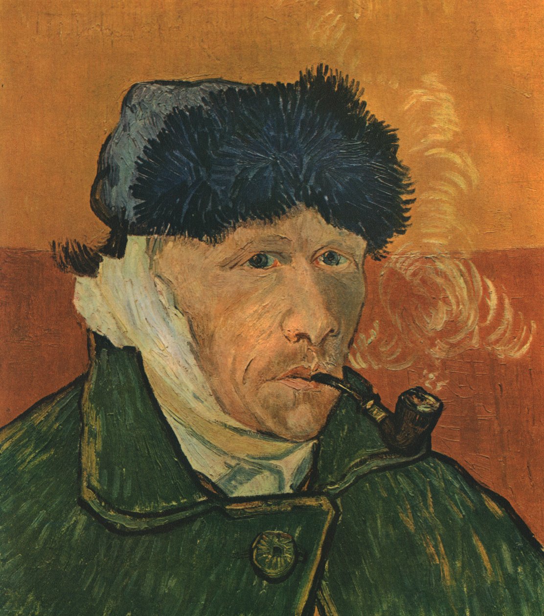 Önarckép bekötözött füllel és pipával, 1889. február, 1947. alkotó: Vincent van Gogh