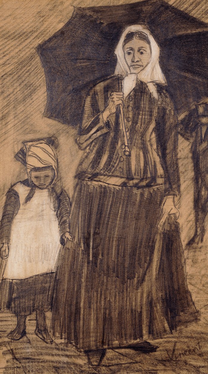 Sien esernyő alatt egy lánnyal, 1882 alkotó: Vincent van Gogh