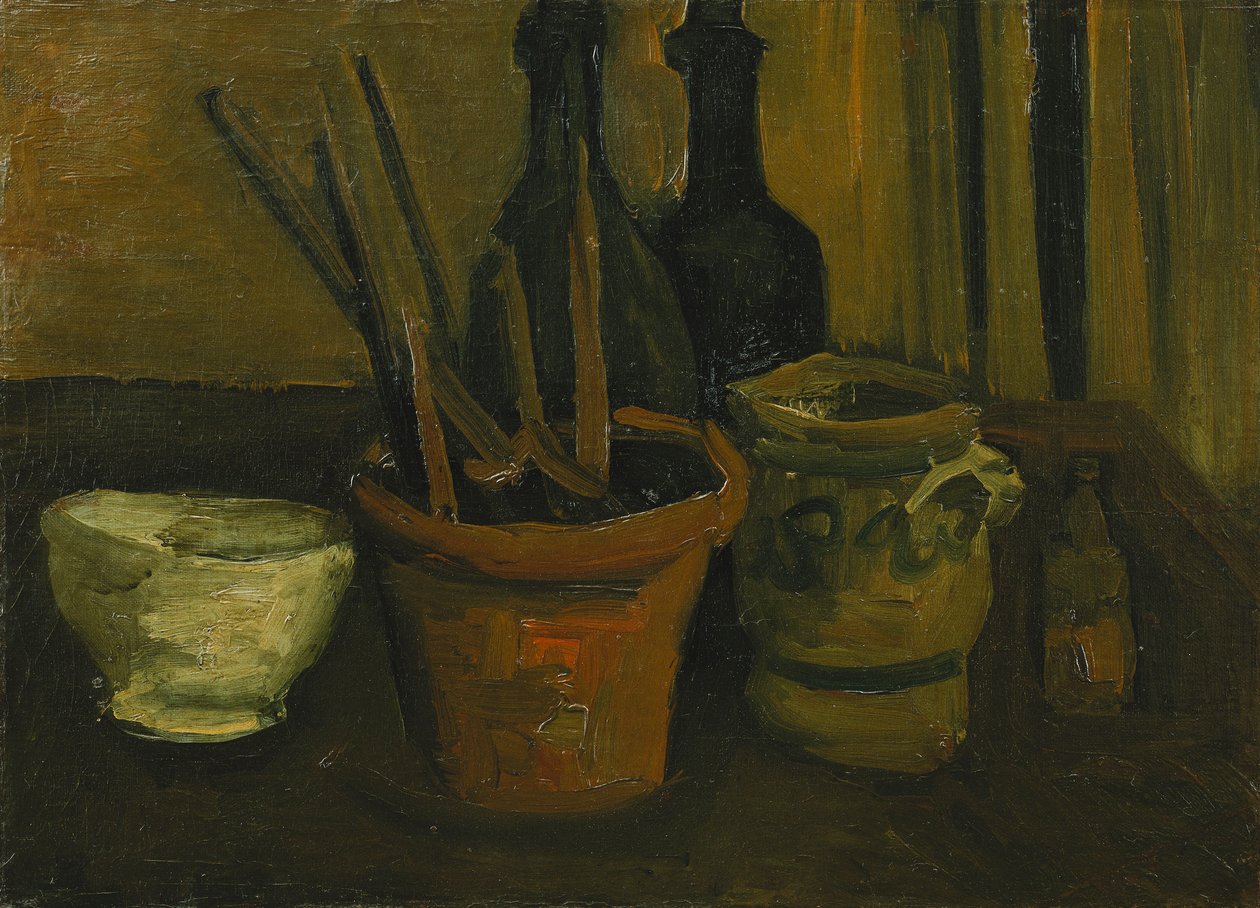 Csendélet ecsettel egy virágcserépben; Csendélet ecsettel egy virágcserépben, 1884 alkotó: Vincent van Gogh