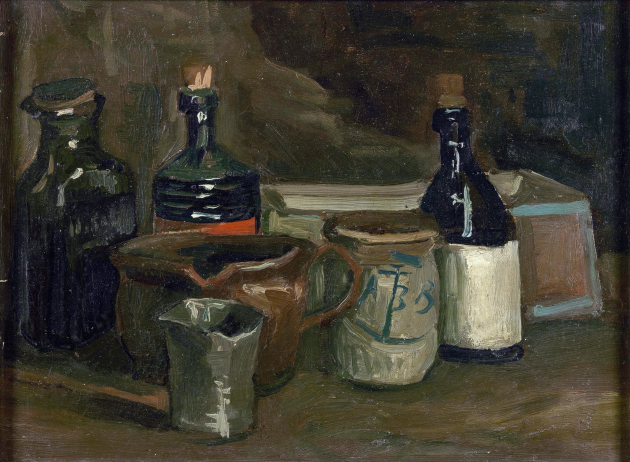 Csendélet palackokkal és kerámiákkal par Gogh, Vincent, furgon (1853-1890). Olaj, vászon, mérete: 31,5x41,8 alkotó: Vincent van Gogh