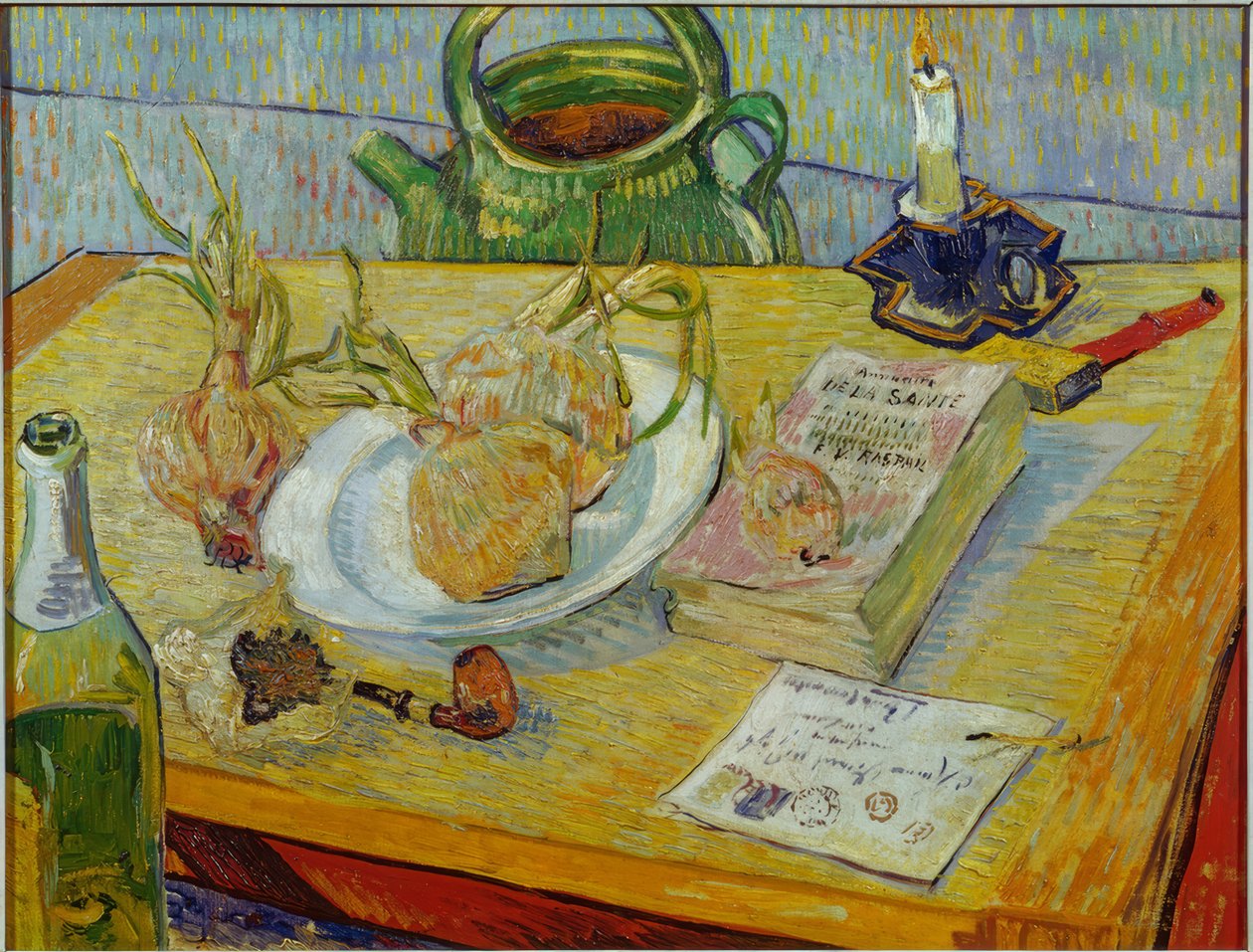 Csendélet rajztáblával, pipával, hagymával és pecsétviasszal alkotó: Vincent van Gogh