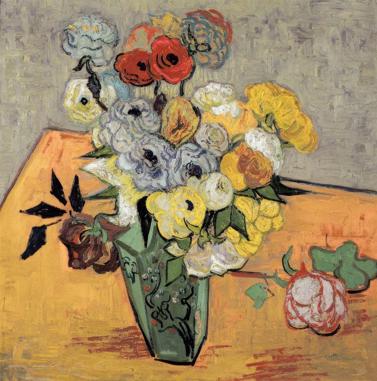 Csendélet japán vázával, rózsákkal és kökörcsinnel alkotó: Vincent van Gogh