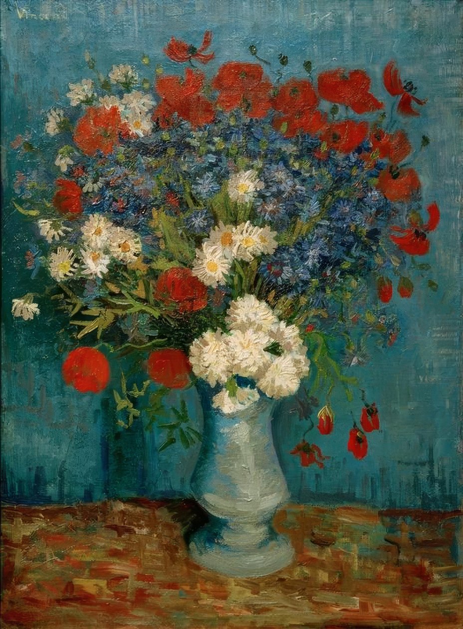 Csendélet: váza búzavirággal és mákkal alkotó: Vincent van Gogh