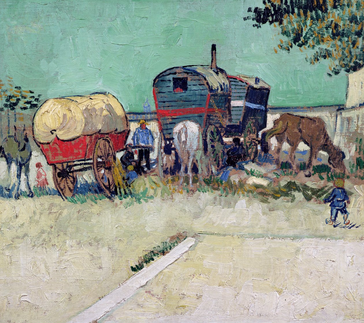 A karavánok, cigánytábor Arles közelében alkotó: Vincent van Gogh