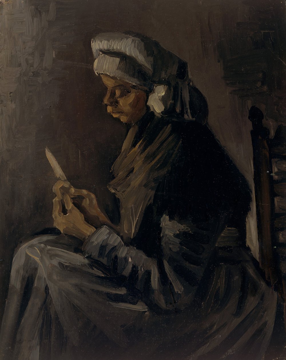 A burgonyahámozó hátoldala: Önarckép szalmakalappal, 1885. alkotó: Vincent van Gogh