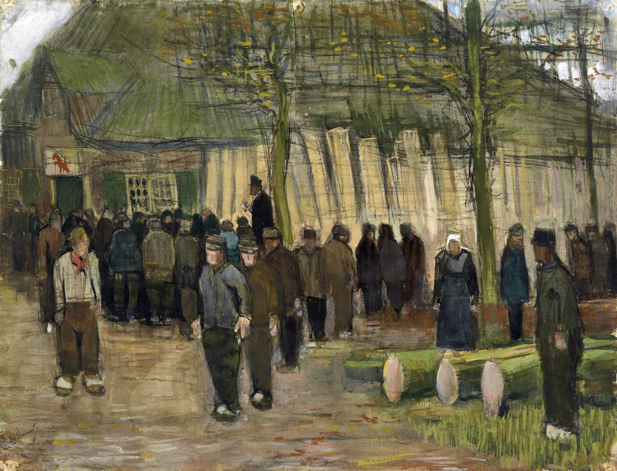 Fa eladás (vente de bois) par Gogh, Vincent, van (1853-1890). Kréta, akvarell, toll és tus papíron, méret: 34,9x44,8 alkotó: Vincent van Gogh
