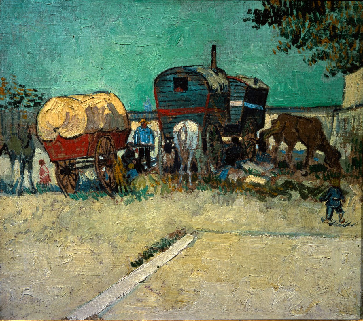 Pótkocsik, cseh táborhely Arles környékén (Olaj, vászon alkotó: Vincent van Gogh