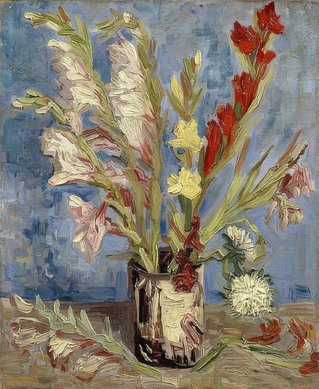 Váza kardvirággal és őszirózsával. 1886 alkotó: Vincent van Gogh