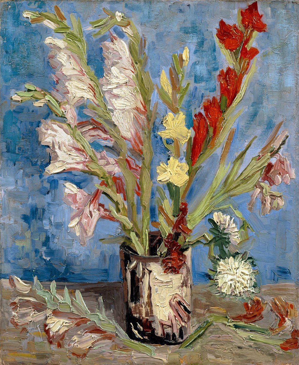 Váza kardvirággal és kínai őszirózsával, 1886 alkotó: Vincent van Gogh