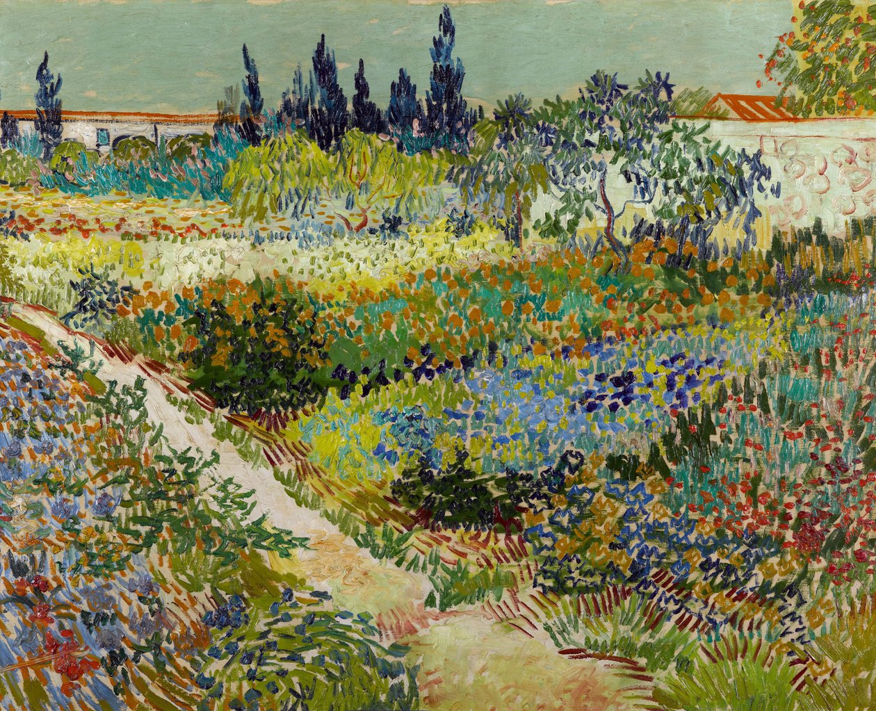 ""Kilátás a virágos kertre ösvénnyel"" (Virágos kert ösvénnyel) Vincent van Gogh (1853-1890) festménye 1888 Gemeentemuseum Den Haag, Hága, Hollandia alkotó: Vincent van Gogh