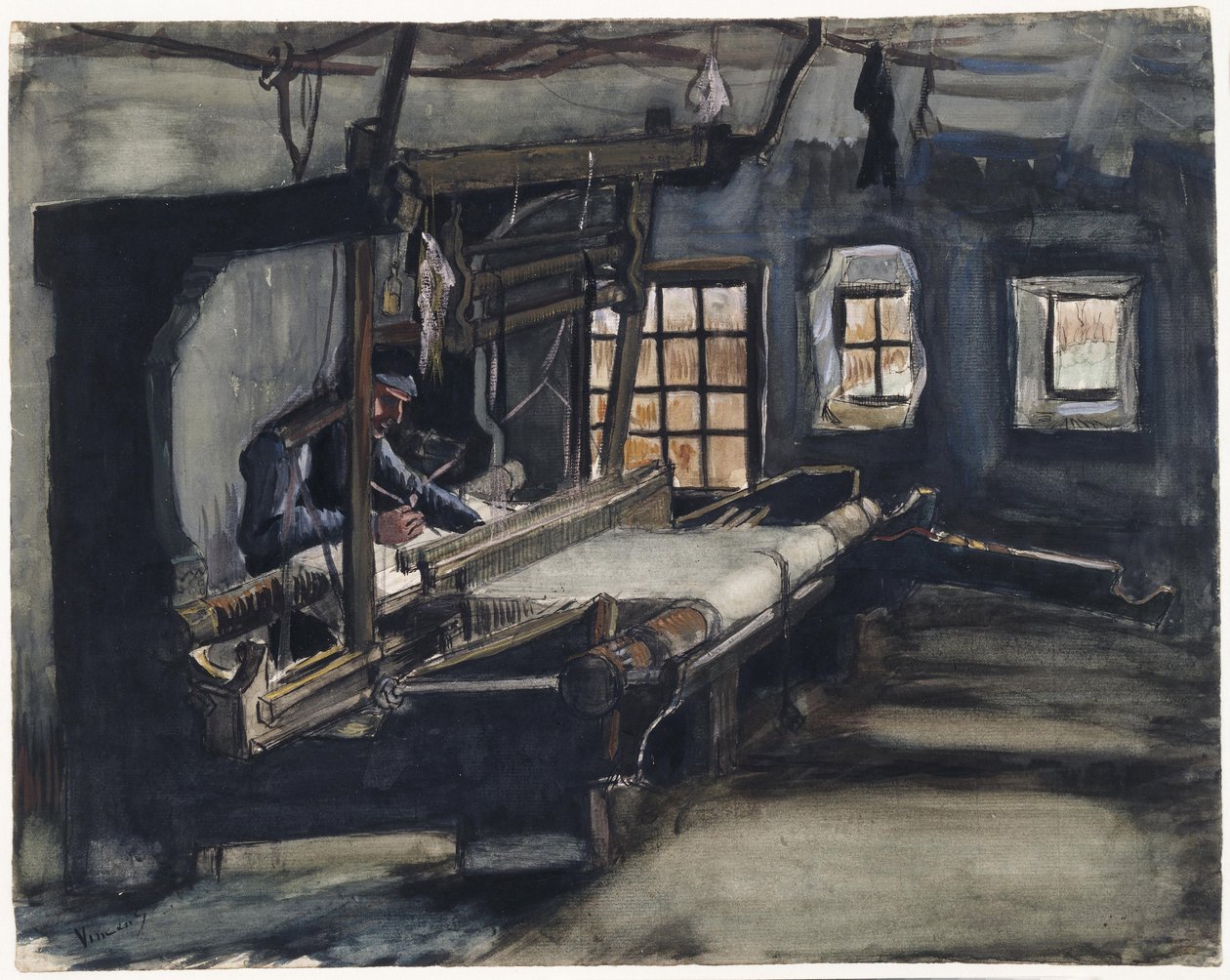 Weaver (tisserand) par Gogh, Vincent, van (1853-1890). Toll, ecset, akvarell, indiai tinta papírra, méret: 35,5x44,6 alkotó: Vincent van Gogh