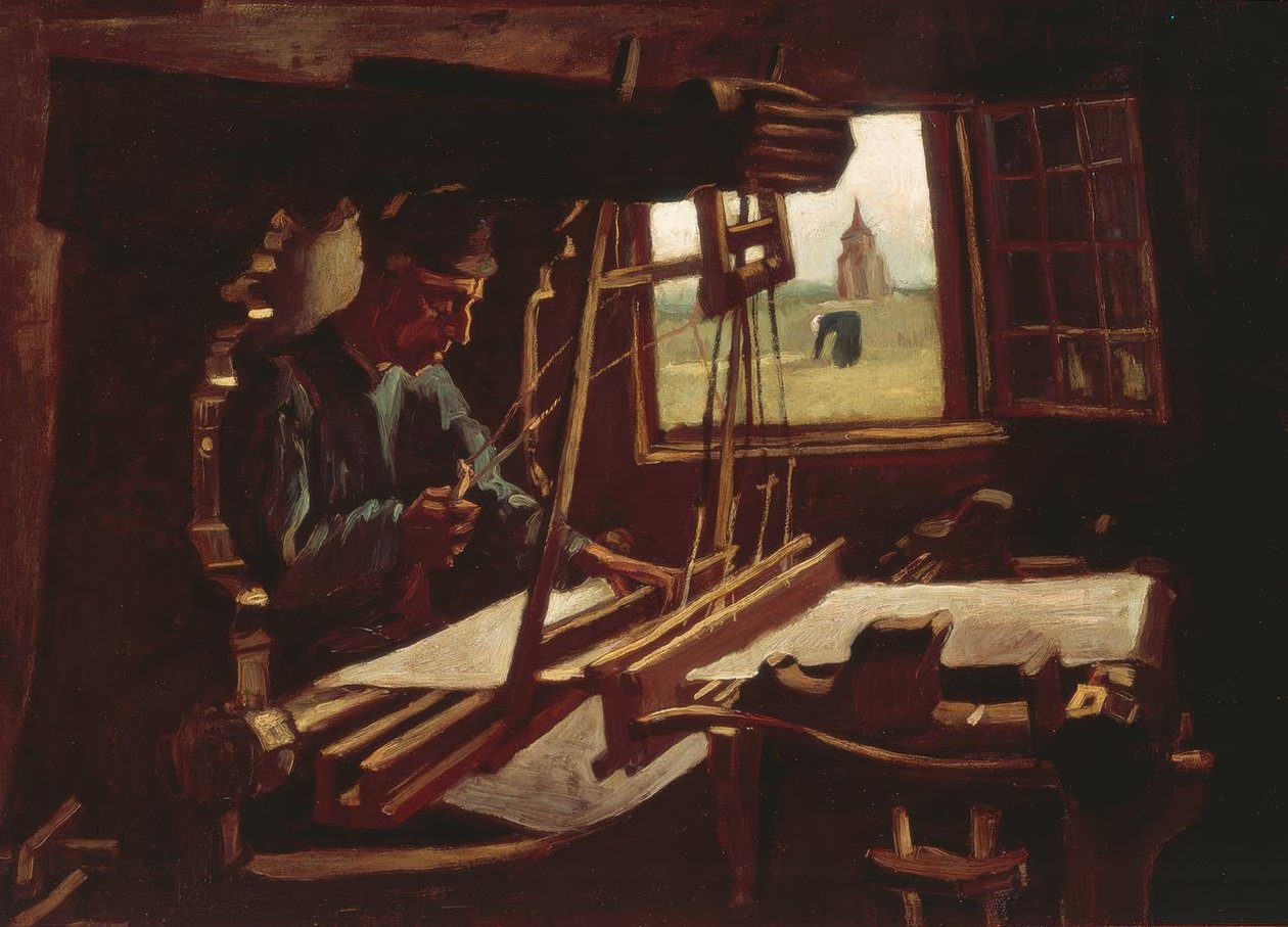 Weber egy nyitott ablak előtt, kilátással a Nuenen-toronyra alkotó: Vincent van Gogh