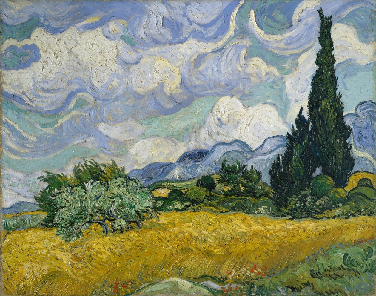 Búzamező ciprusokkal, 1889. alkotó: Vincent van Gogh