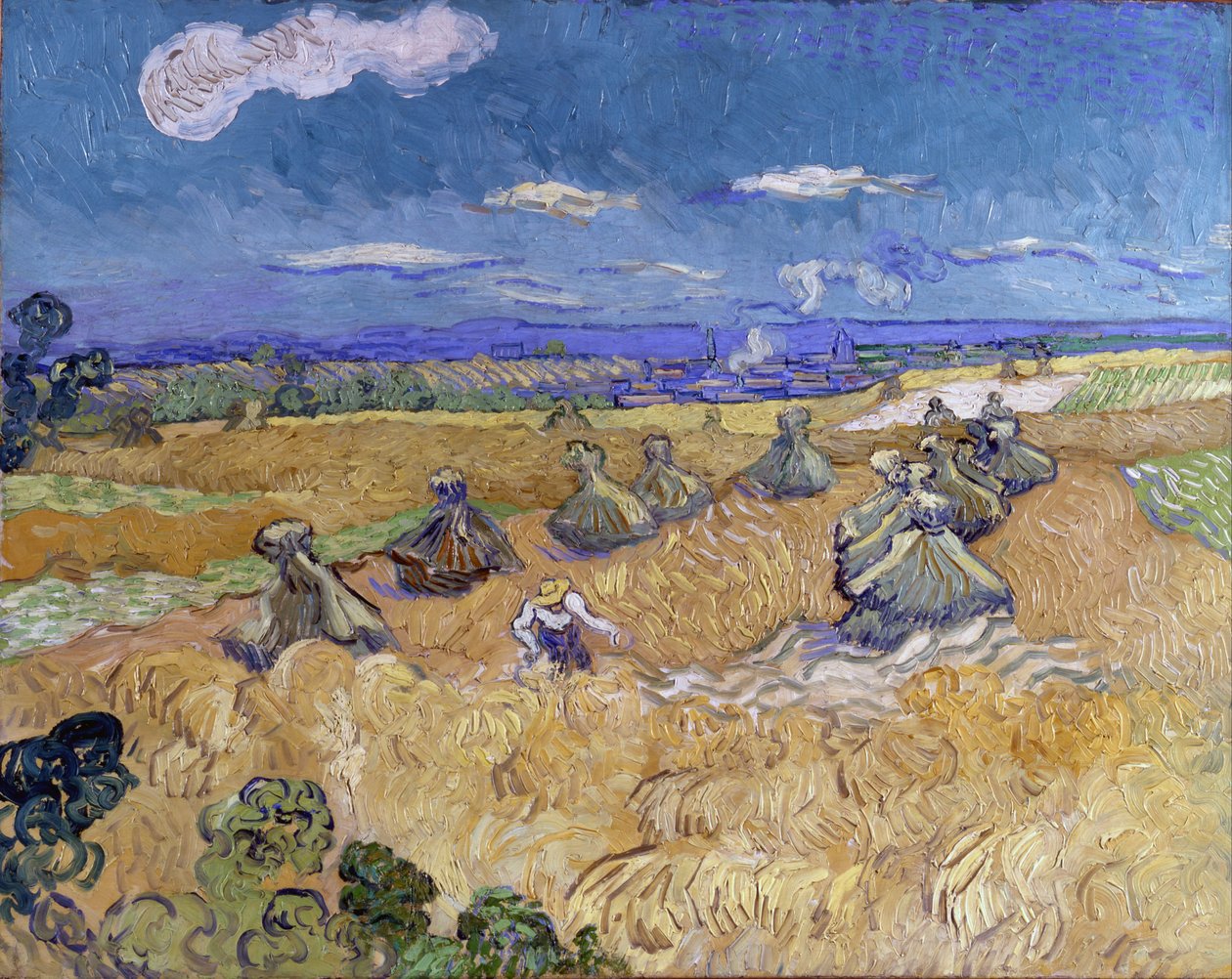 Búzakazalok és aratógép alkotó: Vincent van Gogh