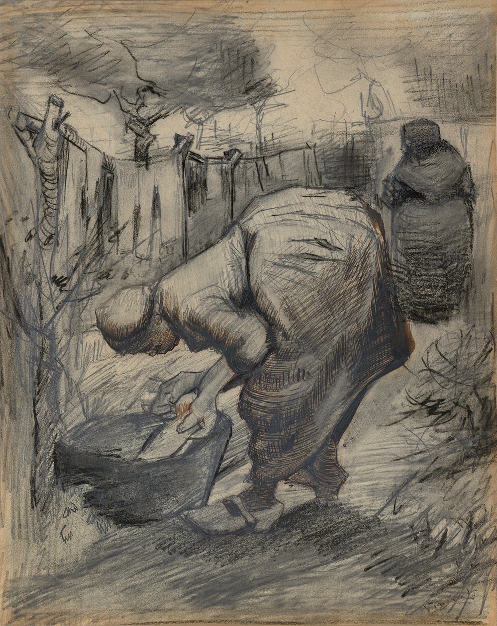 Nő a mosókád mellett, a kertben alkotó: Vincent van Gogh