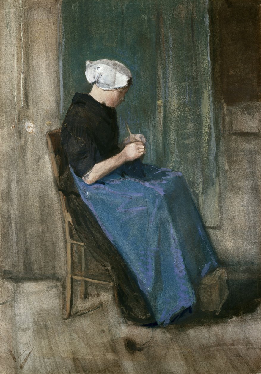 Fiatal scheveningeni nő kötő, jobbra néző, 1881 alkotó: Vincent van Gogh
