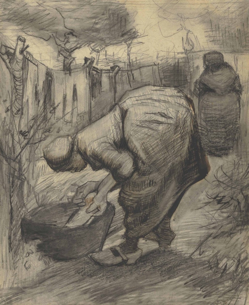Parasztasszony tóval a kertben (1885) alkotó: Vincent van Gogh