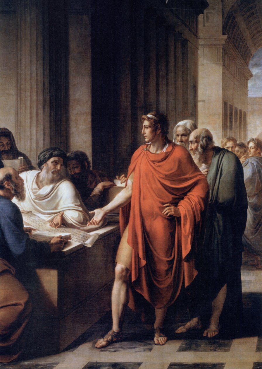 II. Ptolemaiosz Philadelphus papirusztekercset vizsgál alkotó: Vincenzo Camuccini
