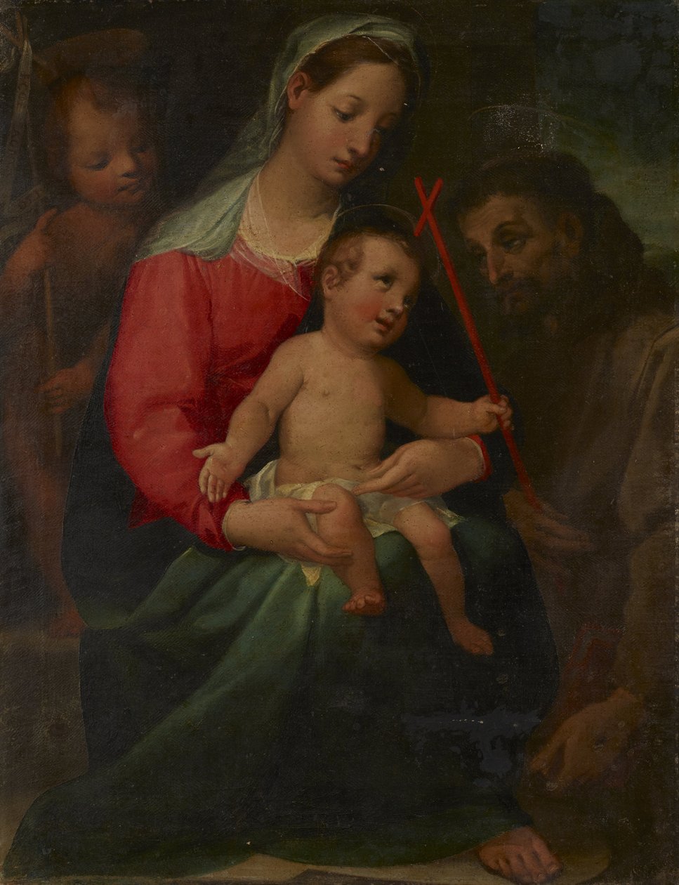 Madonna és gyermeke Keresztelő Szent Jánossal és Szent Ferenccel alkotó: Vincenzo Rustici