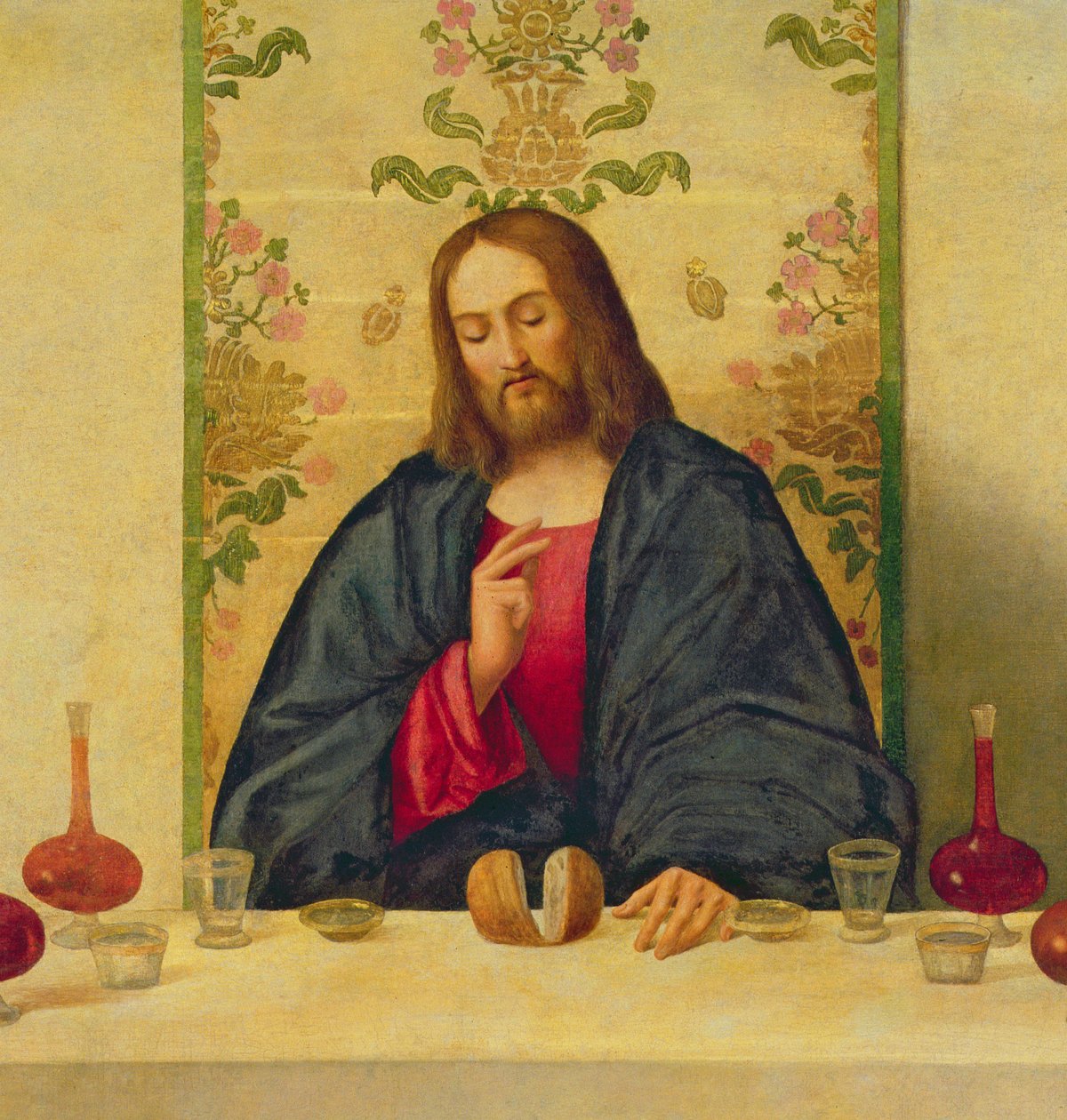 Az emmauszi vacsora, 1520 olaj, vászon részlet 50021-ből alkotó: Vincenzo di Biagio Catena