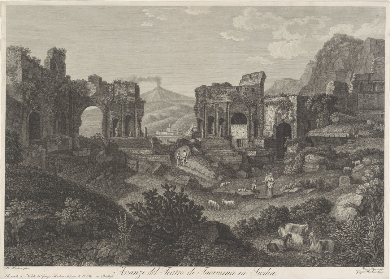 Taormina Színház Maradékok a szicíliai taorminai színházból (cím a tárgyon) alkotó: Vincenzo Alloja